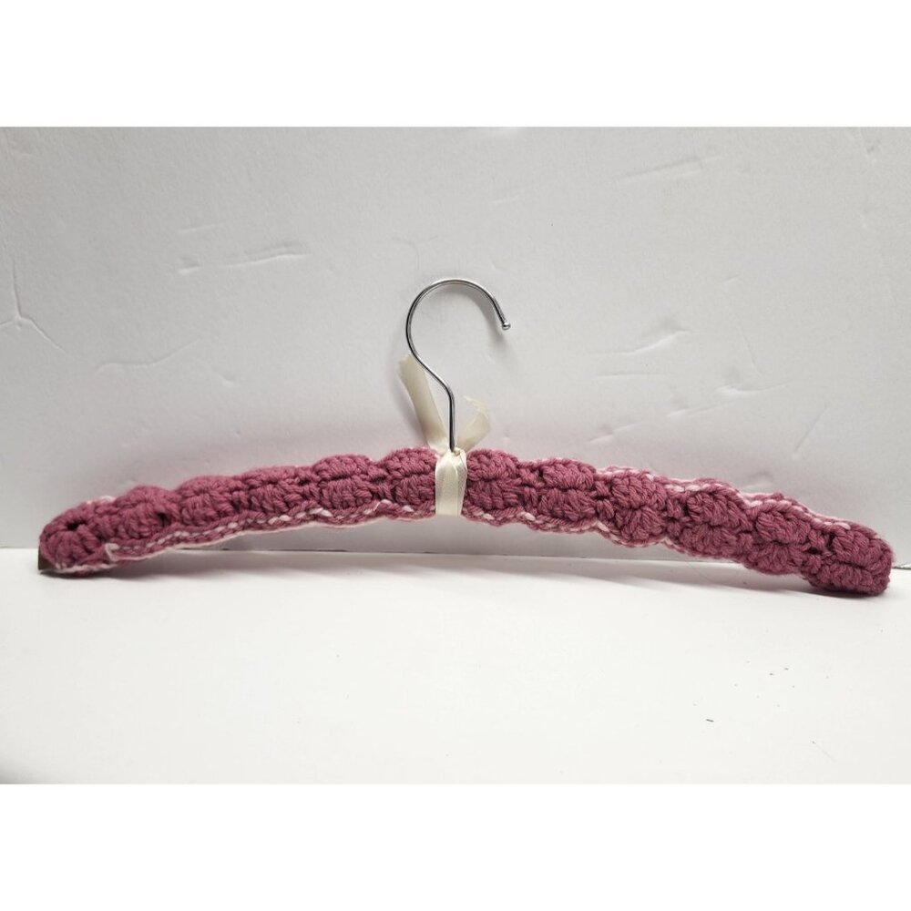 Crochet Covered Wooden Clothes Hanger Pink Vintage